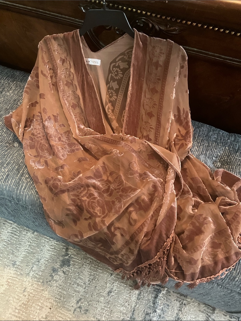 Floral Velvet Burnout Kimono Jacket in Rust
